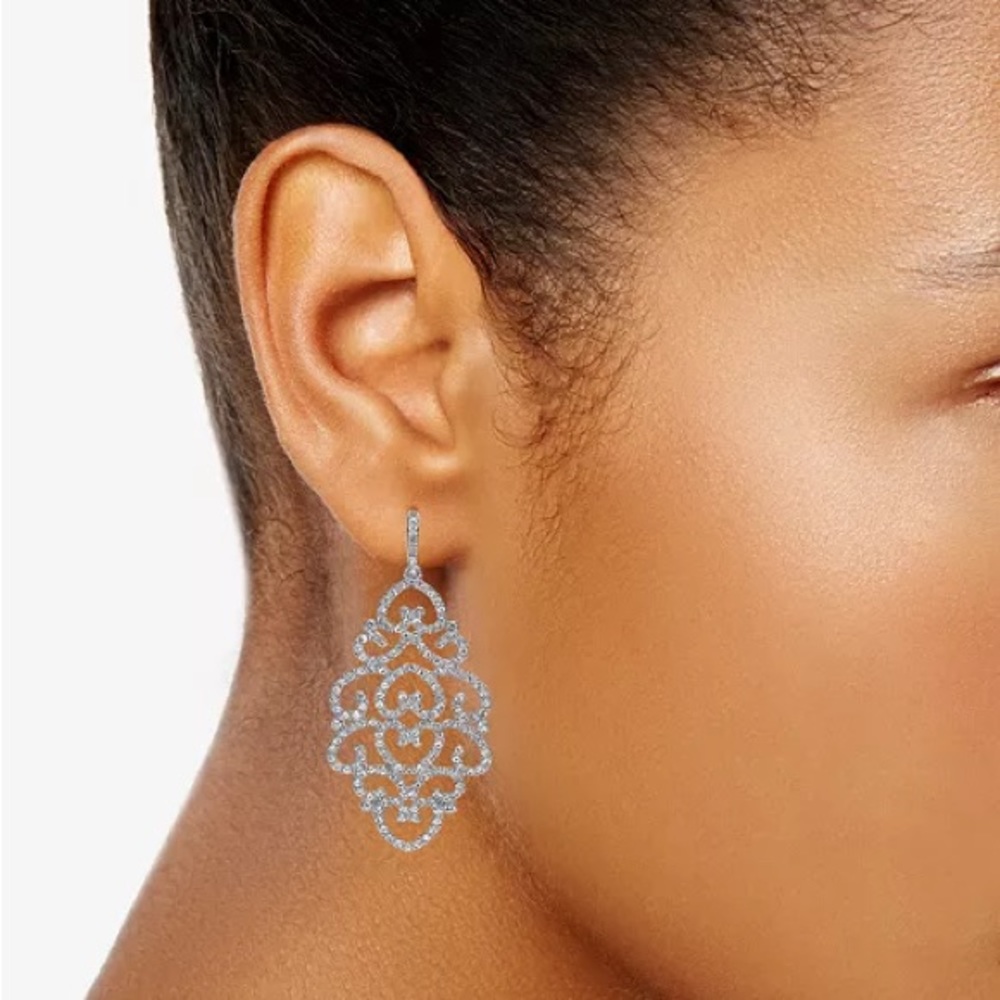I.N.C. International Concepts Silver-Tone Pavé Openwork Drop Earrings